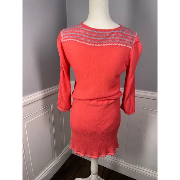 THML, Size Medium, Coral Pink Boho Dress, Tassels, Embroidered, Lined, Mini - Picture 4 of 8